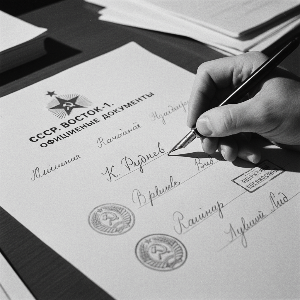 Rudnev firma el acta Vostok-1